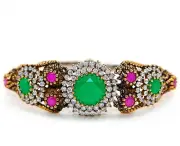 Ottoman Empire Style 20CT Treated Emerald 925 Sterling Silver Bracelet PT1