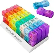 Large Pill Box Organiser, Monthly Medicine Storage Box, 31 Day Am/Pm Removable 32 Compartments Pill Case, Medication Organizer, Dosette Box, Daily Pill Box Case for Fish Oil/
