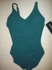 MIRACLESUIT Green Blockbuster 1 PC V Neck Underwire Swimsuit Sz 12 NWT