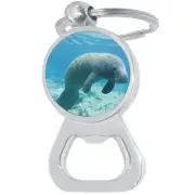Manatee Bottle Opener Keychain - Metal Beer Bar Tool Key Ring