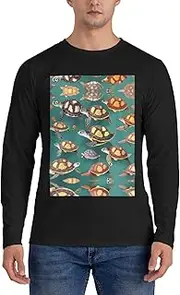 [GaxfjRu] Many Animals Sea Turtles Print Casual Crewneck Lightweight Sweater Men's Long Sleeve Shirts, Sizes S-3X, Black, L