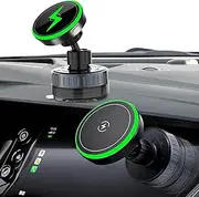 UOEPOWA 360° Rotating Vacuum Suction Phone Holder, 15W Charge Magnetic Car Mount with Suction Cup for Dashboard & Windshield for Phone & Tablet, Includes Magnetic Ring for Non Magnetic Device