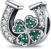 [Generic] M&S Lucky Horseshoe Charm LuckFour Leaf Clover Charm Bead Pendant, 925 Sterling Silver Dangle Charm, Compatible With Pandora & European Bracelet �, Metal