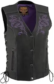 Milwaukee Women's Leather Vest (Black/Purple, XX-Large)