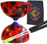 Red & Black Jester Diabolo with Aluminium 'Metal' Sticks and Carry Bag - Rubber Diablo Set