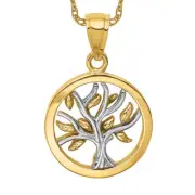 14K Solid Two Tone Gold Tree of Life Necklace