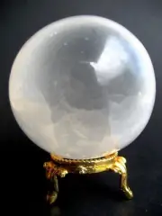 White Selenite 6.5cm 267g Crystal Ball Orb Sphere on Gold Metal Stand S006