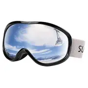 Snow Ski Goggles Anti-Fog 100% UV Protection Black Frame/Silver Lens(vlt 12%)