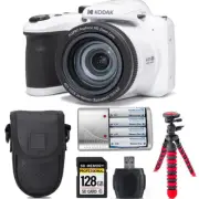 Kodak PIXPRO AZ405 Digital Camera (White) +Extra Batt +Tripod +Case -128GB Kit
