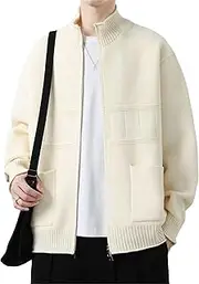 [Generic] Men's Mock Neck Zippers Knit Cardigan Male Full Zip Cardigan With Pocket Winter Zipper Sweaters for Men