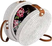 [NATURAL NEO] Handwoven Round Rattan Bag Shoulder Leather Straps Natural Chic Hand NATURALNEO