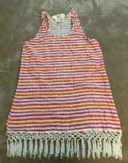 MUDPIE NWT Women's M (8-10) White/Orange/Pink Striped Sleeveless Fringed Top