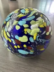 Handblown Art Glass Paperweight Unusual Millefiori Ball VTG