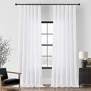 DUKIYO White Linen Curtains 132 Inch Length 2 Panels for High Living Room Semi Sheer Light Filtering Extra Long 132 Inch Curtains Ceiling Linen Drapes Sliding Door Villa Rod Pocket Hook Belt W50xL132