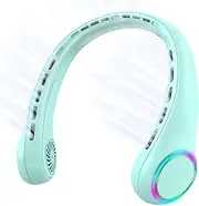 Neck fan, Portable Fan with 5-17H Lifespan, 4000mAh Personal Fan with 3 Adjustable Speeds and 64 Cool Lights, Nice Rechargeable Fan, Hands-Free Bladeless Personal Fan for Summer (Green)
