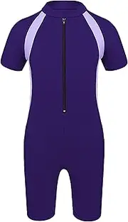 [FEESHOW] Kids Girls Swimsuit Short Sleeves Rash Guard Bathing Body UPF 50+ Bathing Suit Beach Swimwear