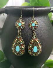 3” Bronze-tone Earring Set Bohemian Retro Drop Dangle New Free Ship B1083