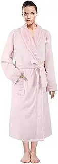 [LINENOVA] Fleece Flannel Robe Night Gown for Women & Men, Soft Warm Fluffy Long Spa Bath Robe Shawl Collar with Pocket