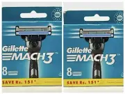 2 Pack Gillette Mach3 Razor Blade Refills, 2 X 8 Cartridges Damage Bx 5JF