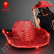 RED Light Up LED Flashing Cowboy Hat with RED Sequins