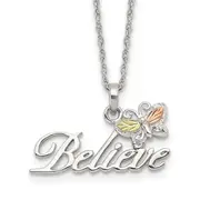 Sterling Silver Landstrom'S Mt. Rushmore Black Hills 12K Gold Accents Believe Butterfly 18 Inch Spring Ring Clasp Necklace