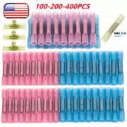 400/200pcs 22-14 AWG Heat Shrink Butt Wire Splice Connectors Crimp Terminal