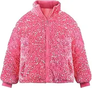 [WELAKEN] Girls Sequin Quilted Jacket Sparkly Warm Sherpa Fleece Lined Cotton Coat