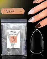 By Vixi 600 Pieces MEDIUM STILETTO NAIL SET with FREE GLUE & PREP FILE, 10 Sizes – Clear Express Full Cover False Fingernail Extensions for Salon Professionals & Home Use