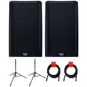 QSC K12.2 Active 12" 2000 Watt Loudspeaker, Pair w/ 2x Stand & 2x XLR Cable
