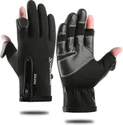 Winter Gloves with Flip Fingers Design,H HOME-MART Men's Cycling Gloves with Touch Screen Fingers,Winter Thermal Warm Gloves for Men and Women Windproof Water Resistant for Cycling, Skiing
