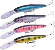LLEIIshen 4Pcs Fishing Lure Kit Minnow Floating Lure 13cm 14g Crankbait Bait Pesca Jig Fishing Hook Set with Fishing Tackle/2055