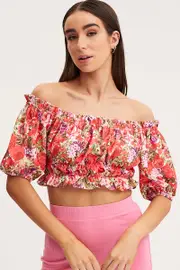 Print Crop Top Off Shoulder - Size M, Women's Cami