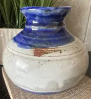 Fogarty Studio Art Pottery SIGNED Pottery Glazed Blue & White Vase / Stunning