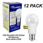 12 x 15W Dimmable LED Light Globes Bulbs Lamps Warm White B22 Bayonet - 1400Lm