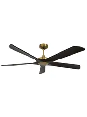 Newhaven 146cm DC Fan with Light in Antique Brass with Walnut Blades
