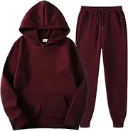 [WFEI] Men 2 Piece Tracksuit Sweatsuit Casual Pullover Sportsuit Spring Autumn Men's Hoodies + Pants Two-Piece Sportswear Set,Red,L