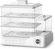 Electric 3 Tiers Food Steamer, Multifunctional Cooking Pot, Vegetable Detachable Baskets, 24L Large Capacity & Intelligent Appointment, Visualization Water Tank, Anti-Boil-Dry Protection, 800W White