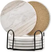 6Pcs Drink Coasters with Holder, Marble Style Ceramic