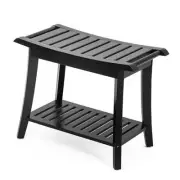 Bamboo Shower Bench Inside Shower Stool with Storage Large 24x12x18 Inch Black