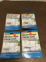 (4)Safety 1st Window Sash Clamp Lock 75071 For Double Hung Wood White Finish NOS
