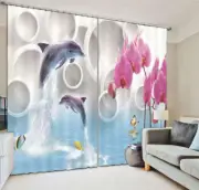 Two Leaping Dolphin 3D Curtain Blockout Photo Printing Curtains Drape Fabric