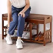 Shoe Rack Bench, Flip-Top Shoe Storage Bench with Cushion,Multi Function Bamboo Storage Benches, ​2-Tier Shoe Rack Organizer, for Entryway Hallway Living Room Bathroom(L/90CM)