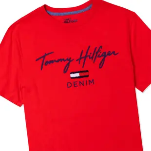 Tommy Hilfiger 熱銷刺繡草寫文字Logo圖案短袖T恤-紅色