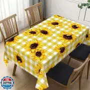 DANSICUINI Sunflowers Rectangle Tablecloth Yellow Buffalo Plaid Table Cloth F