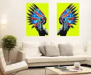 Diptych Canvas Framed Print - North American Indian - street art head feathers