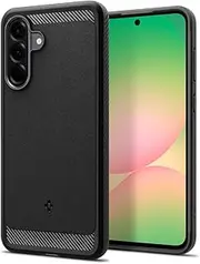 SPIGEN Rugged Armor for Samsung Galaxy A56 5G Case, Air Cushion TPU Bumper Extra Corner Protection Technology Matte Finish Carbon Fibre Design Raised Edge Non-Slip Grip Cover - Black