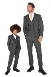 Men Boys Textured Tweed Suit Tailored Fit Matching Wedding Navy -Grey Set
