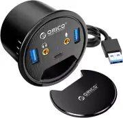 Desk Grommet USB 3.0 Hub with 2 Type-A 1 Type-C Port, Mic&Audio Jack, 4.9Ft Long