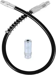 Grease Gun Hose with Grease Gun Coupler, Grease Gun Connector Grease Gun Accessory Kit Resin Spring Flex Hose for 1/8" NPT Thread Maximum Working Pressure 10000 PSI (Black)