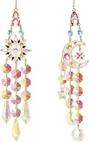 2 Pcs Sun Catchers for Windows, Outdoor Garden Hanging Ornaments, Star and Moon Crystal Prism Suncatchers for Home, Balcony